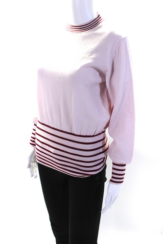 Milly Womens Merino Wool Long Sleeve Striped Sweater Pink Size M - Picture 2 of 6