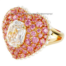 New Idyllia cocktail ring Octagon cut, Crystal pearls, Heart, Gold-tone plated