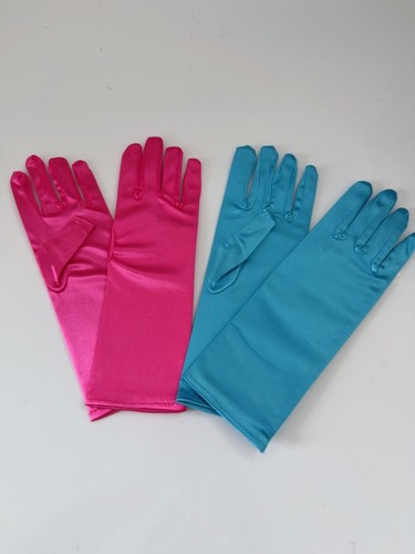 AU Girls Kids Children Cosplay Costume Princess Party Blue Or Pink Satin Gloves - Picture 4 of 12