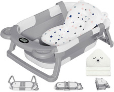 Collapsible Baby Bathtub for Newborn with Thermometer 1 Hooded Towel 1 Soft