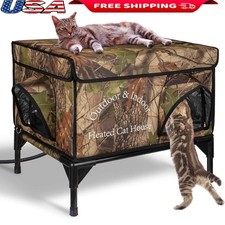 Heated Outdoor Cat House Insulated Weatherproof Shelter W/ Escape Doors New