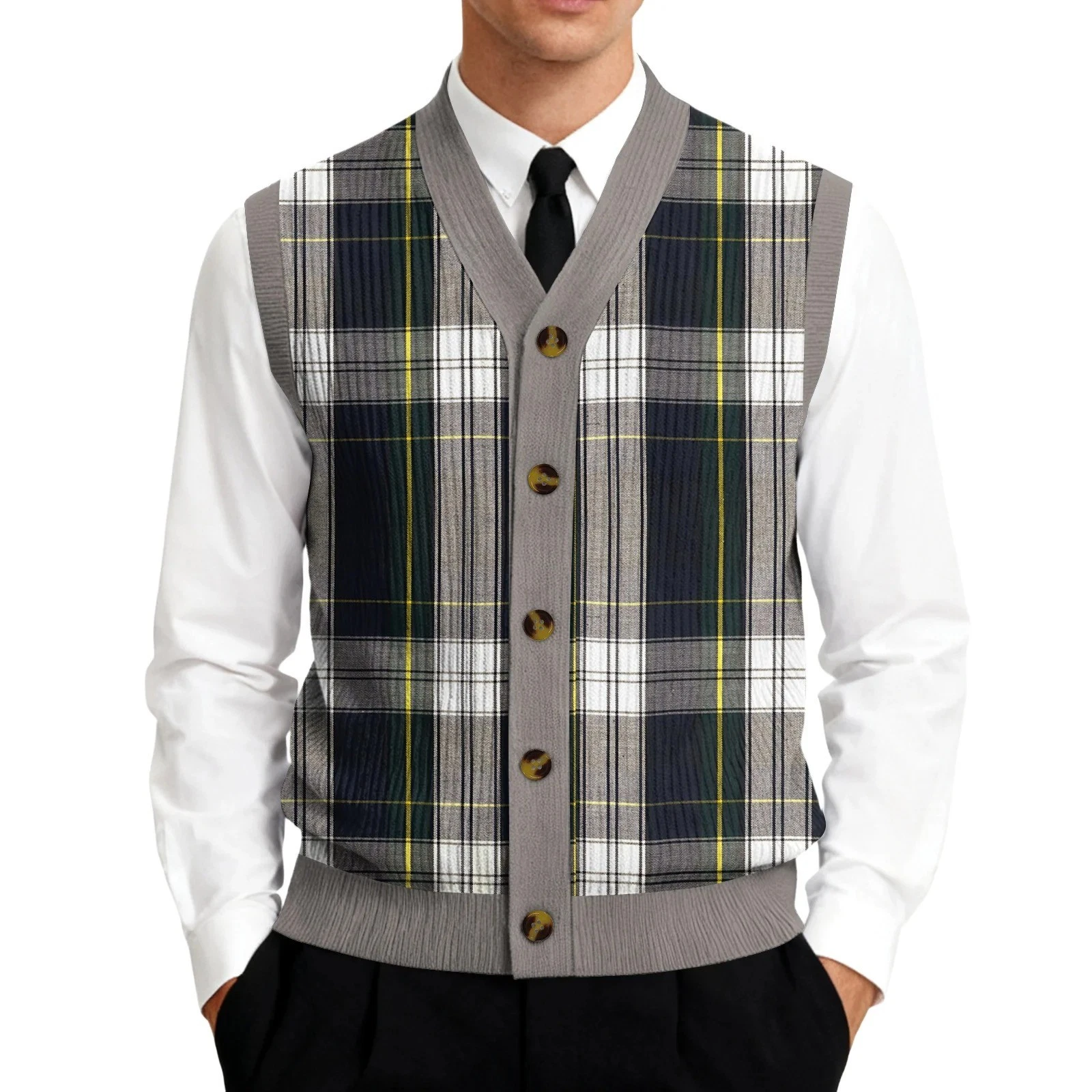 Men's Knitted Vest Sleeveless Autumn Winter V Neck Sweater Vest Single-Breasted image 1