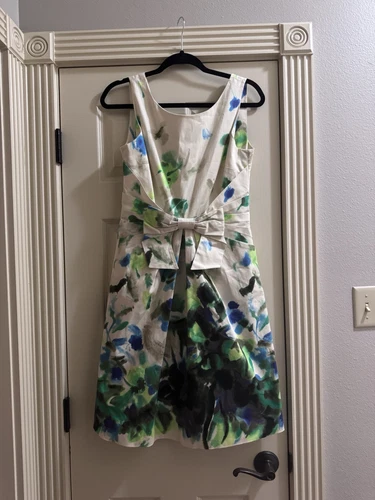 Abito senza maniche Kate Spade NY Jillian color panna coagulato acquerello taglia 6 fiocco