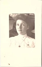 Woman in Lace Collar Blouse, Oval Portrait Crop, Early Photo RPPC Postcard