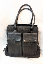 Bvlgari saddle Tote Large Bag Black Canvas Leather pockets 14" x 15" x 4"