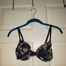 34B Navy Blue Black Floral Design Underwire Padded Bra by Maidenform 15763