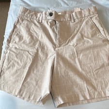 Banana Republic Men's Beige Check Chino Shorts Flat Front Pockets Casual