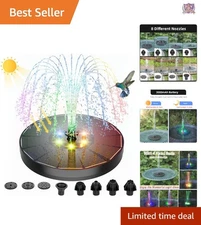 Solar Powered Fountain Glass Panel 4W LED Lights Bird Bath Small Pond Garden