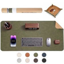 Premium Faux Leather Desk Mat  Tray Set  Innovative Cork 31.5 15.7 Olive Green