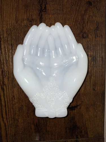 Vintage White Milk Glass Avon Open Hands Soap Dish Trinket Jewelry Holder