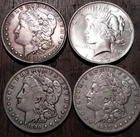 4 Silver Dollars. Morgan And Peace Lot 6H