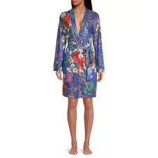 Johnny Was Sunrise Robe Sleep Wear Blue Floral Cotton Night Lounge Flowers NEW