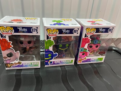 TROLLS WORLD TOUR MOVIE FUNKO POP! VINYL KONVOLUT QUEEN BARB KING TROLLEX & MOHNBLUMEN