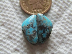 2 Chinese Hubei Redskin Turquoise Cabs 9.6 carat Cabochons Matching Set Pair