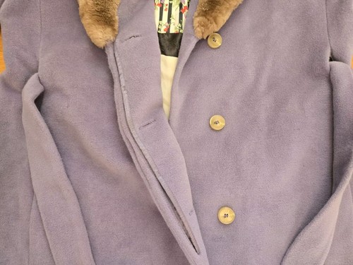 Cole Haan Angora Rabbit Hair & Wool Periwinkle Purple Long Coat Size 16 - Picture 3 of 18