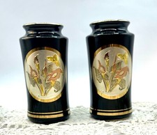 2 Chokin metal engraving Japan gold/silver/copper Butterfly & Flowers vases