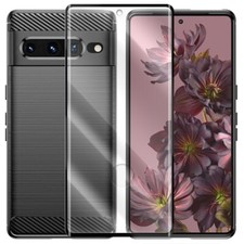 Carbon Fiber Soft TPU Protection Back Case Screen Protector f Google Pixel 7 Pro