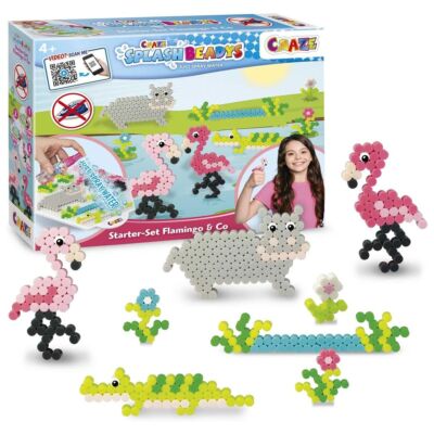 CRAZE 20579-Splash Beadys-Starter Set Steckperlen, Wasserperlen, Flamingo & Co.