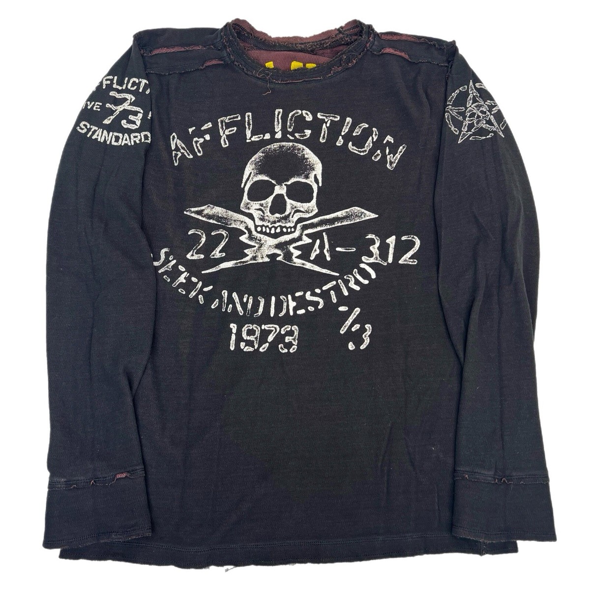 Y2K Affliction Reversible Long Sleeve Thermal Knit Graphic T Shirt 