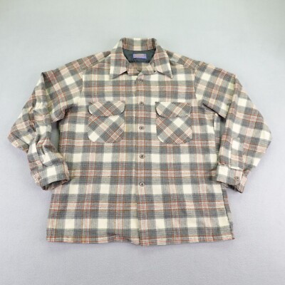 Vintage Pendleton Shirt Mens Large Gray Red Plaid Board Wool