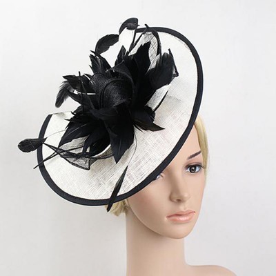 Wedding Fascinators Black And White Sinamay Hat Feather Flower
