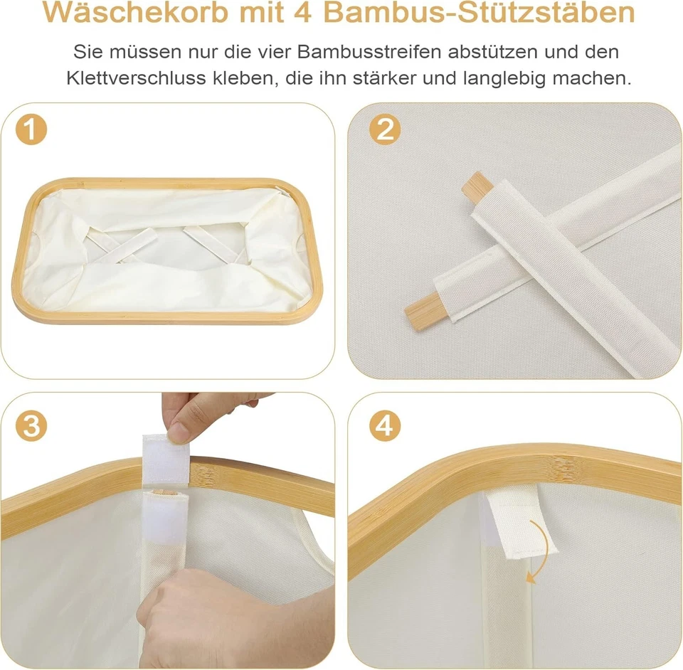 Wäschekorb Faltbar 50 Liter Wäschebox Bambus Stoff Wäsche Aufbewahrung Korb C508 - Bild 3 von 4