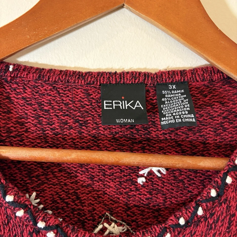 Cárdigan Suéter Erika Mujer Vacaciones 3X Rojo Ramie Algodón Bordado Navidad Foto 2 de 4