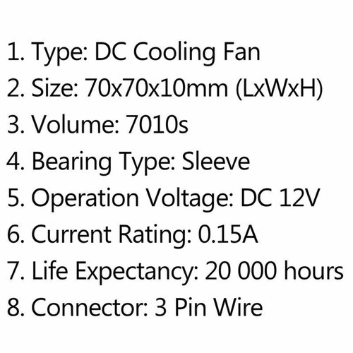 10Pcs DC Brushless Cool PC Computer Fan 12V 7010s 70x70x10mm 0.15A 3 Pin Wire AU - Picture 7 of 7