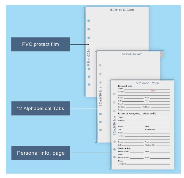 Address Book Refill Pages Large Print 212 Pages, Fits A5 6Ring