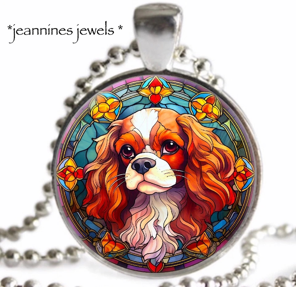 COLLAR Rubí Cavalier Rey Carlos Perro Dije Imitación Vitral IMPRESIÓN ARTÍSTICA Foto 4 de 4