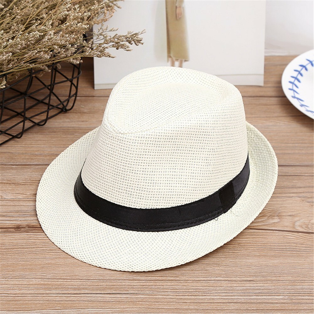 Summer Straw Fedora Hat - Floral Pattern, One Size Fits All, Unisex Trilby Sun Cap