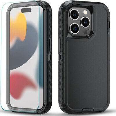 For iPhone 16 Pro Max/16 Pro 15 14 13 11 Case Phone Shockproof Cover+Screen Glas