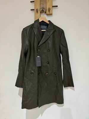NWT £99 Zara Man Men's Longline Green Faux Leather Trench Coat