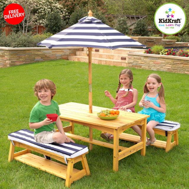 Outdoor Table And Chair Set With Tall Umbrella Weather Resistant