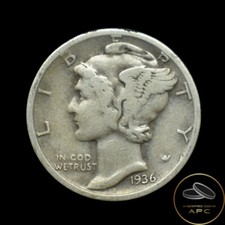 1936 D Mercury Dime 10C 90% Silver VG/F Luster+++