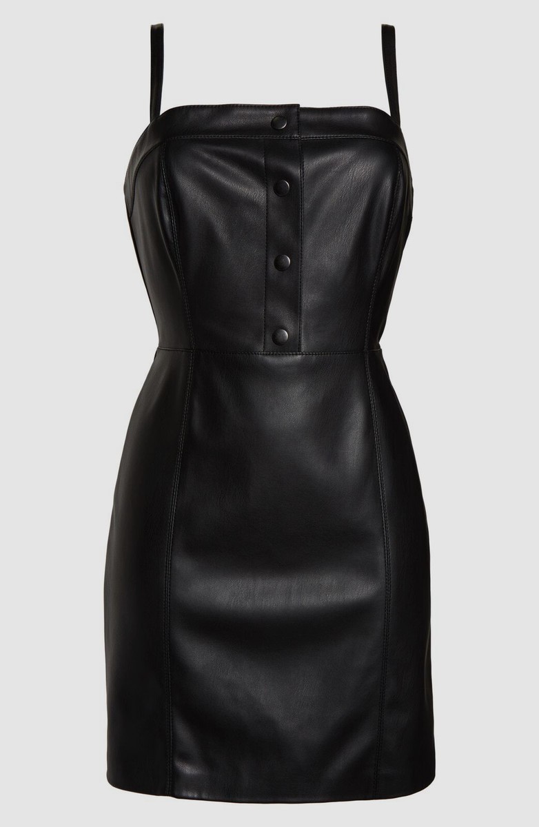 $175 BB DAKOTA Women's Black Faux Leather Square-Neck Button Mini Sheath  Dress 6 | eBay