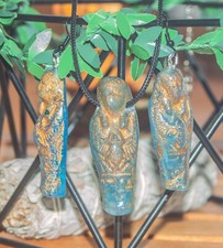 Blue and golden Egyptian Ushabtis necklace and earring set