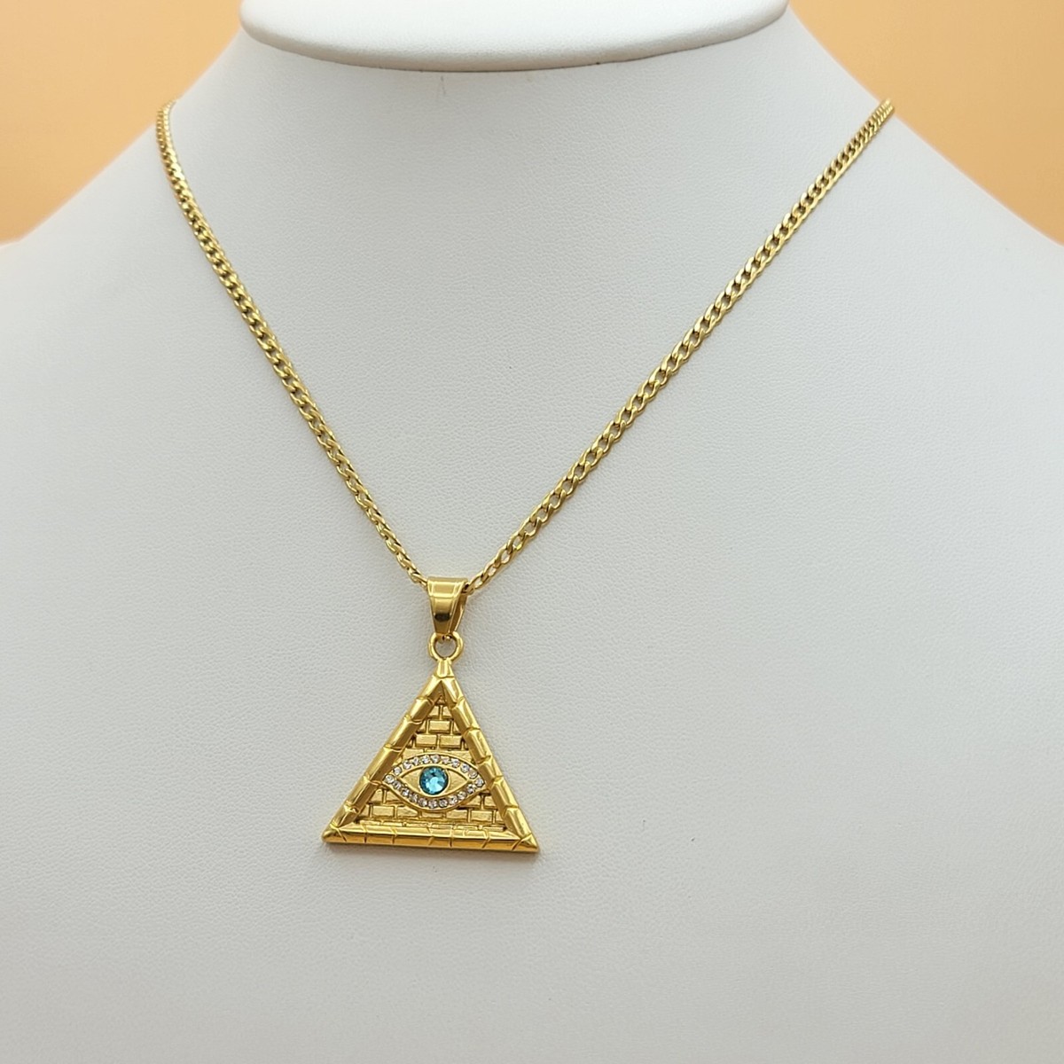 Stainless Steel & Gold Plated CZ Eye of Providence Pendant