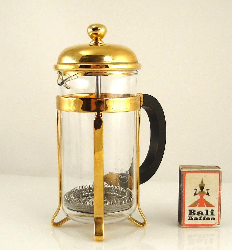 Miuly Small French Press Coffee Maker,12 oz Gold Glass French Press,Mini  Coffee Press 1 Cup/12oz with Replacement Filters and Stainless Steel Scoop