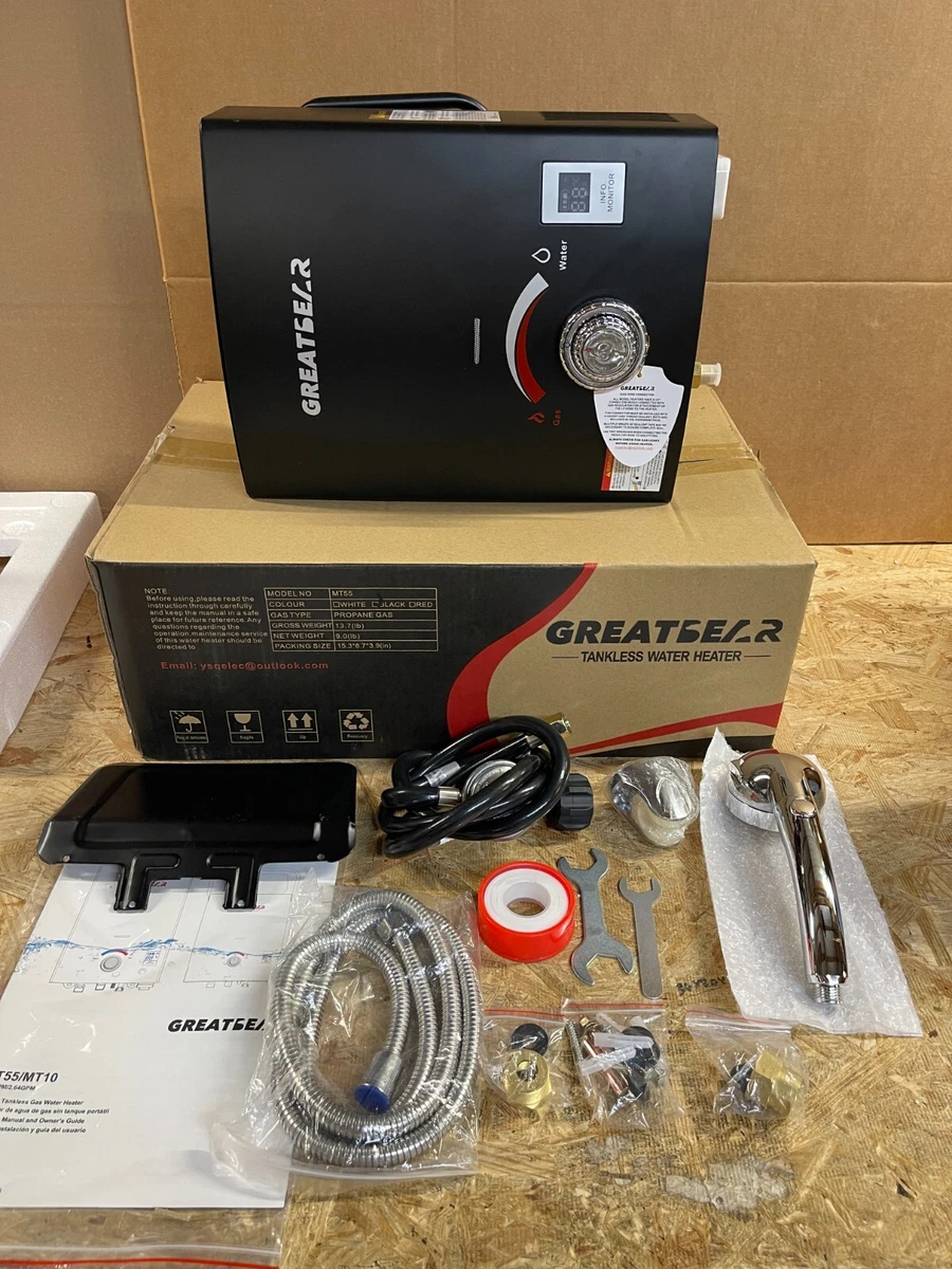 Tankless Portable Propane Water Heater GREATBEAR 1.42GPM MT55 BLACK Open  Box New | eBay