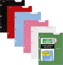 Five Star 4-Pocket Folder, 6 Pack, Paper Folder, Fits 3-Ring Binders, Holds 8-1/