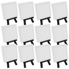 12pk 3" x 3" Canvas  5" Mini Black Wood Display Easel Kit, Artist Tripod Stand