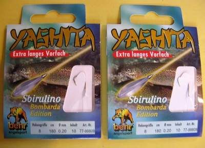 2 Pack Forellenhaken extra lang Yashita Behr Gr 8 silber je 10 Stück 180cm