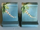 Rare PAIR ROSEVILLE POTTERY BLUE BLEEDING HEART BOOKENDS Each Has Chip On Back