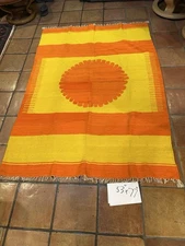 70s Flor De Oaxaca Hand Woven Rug Wall Hanging Blanket Hand Dyed Wool 53 X 77