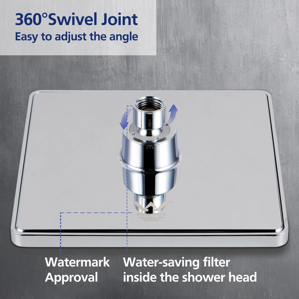 ACA WELS 8'' Rain Shower Head Set Square High Pressure Wall Arm Diverter Chrome