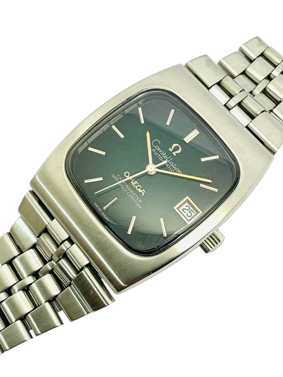 Omega Constellation Automatic Date 1971 Green Spider Web Dial SS