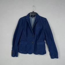 Talbots Jacket Womens Medium Blue Denim Blazer Preppy Cotton Stretch Casual