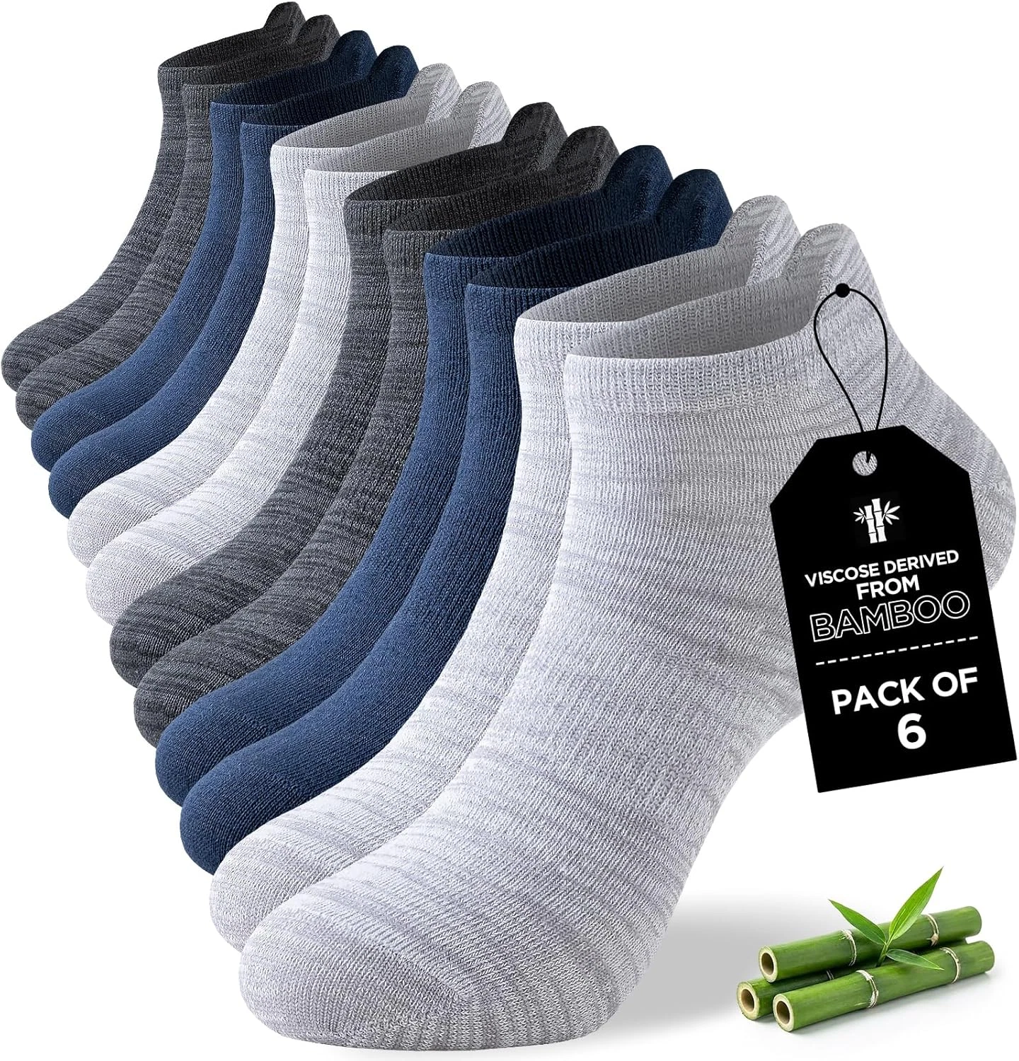 Mens Bamboo Ankle Socks with Heel Tab Low Cut Thin Athletic Performance 6 pairs