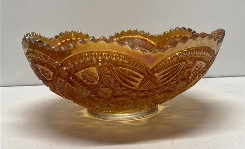Vintage Iridescent Carnival Glass Bowl 10in Wide Vintage Glass -Centerpiece